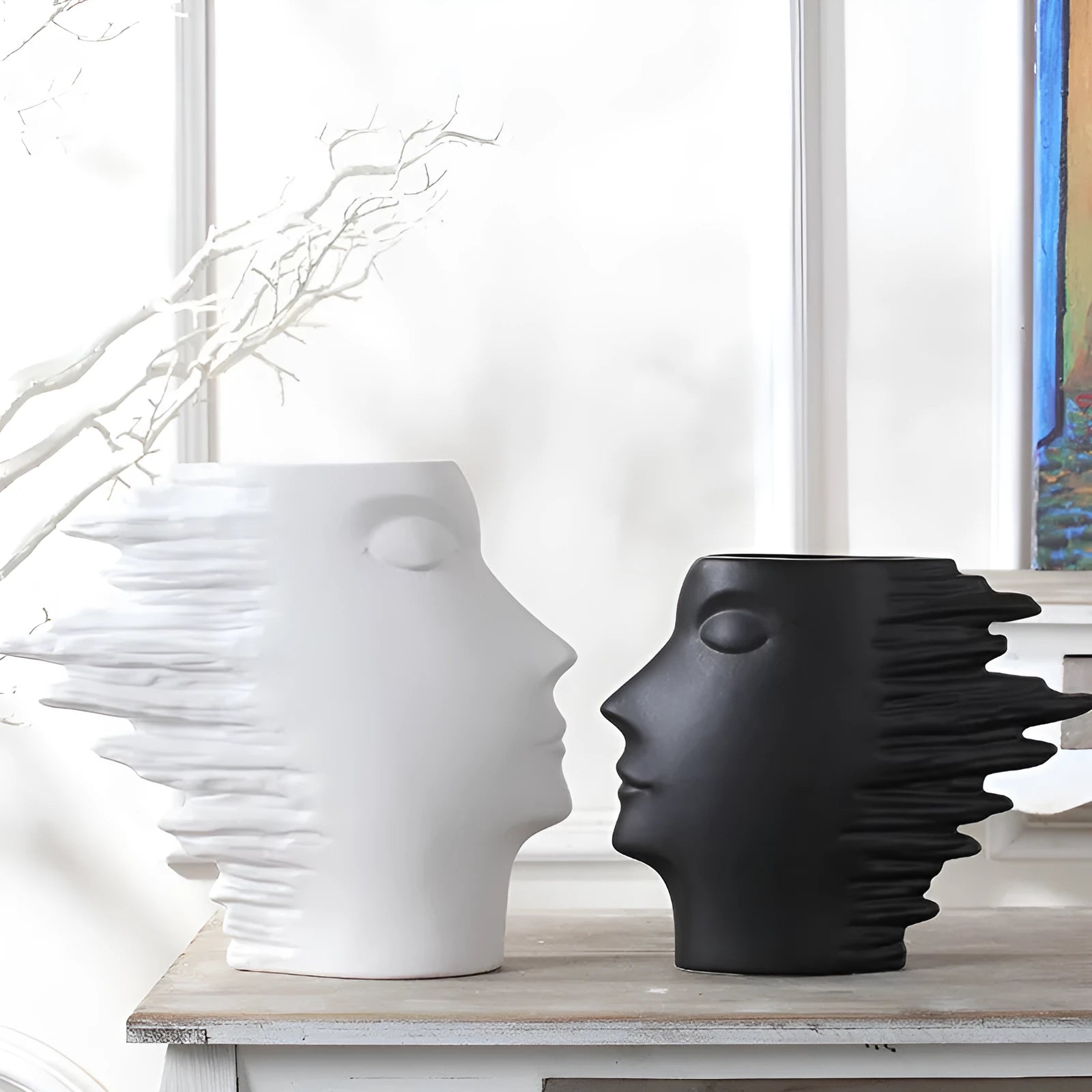 Nordic simple matte porcelain head ornament vase in white as wall decoration