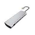 Grey aluminium USB-C docking station with HDMI, VGA, USB port, and a 140mm cable.