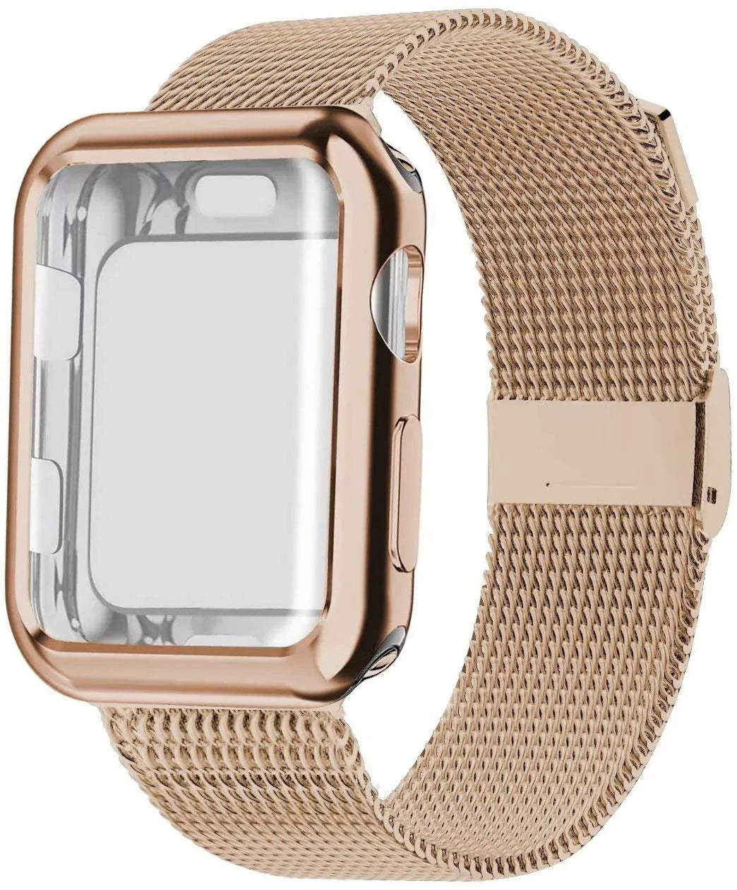 Magnetic Milan metal mesh band for Apple Watch in multiple colours and sizes on a wrist.