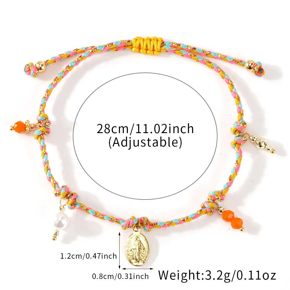 Hand-woven colourful braided rope bracelet with ethnic carrying strap design for women