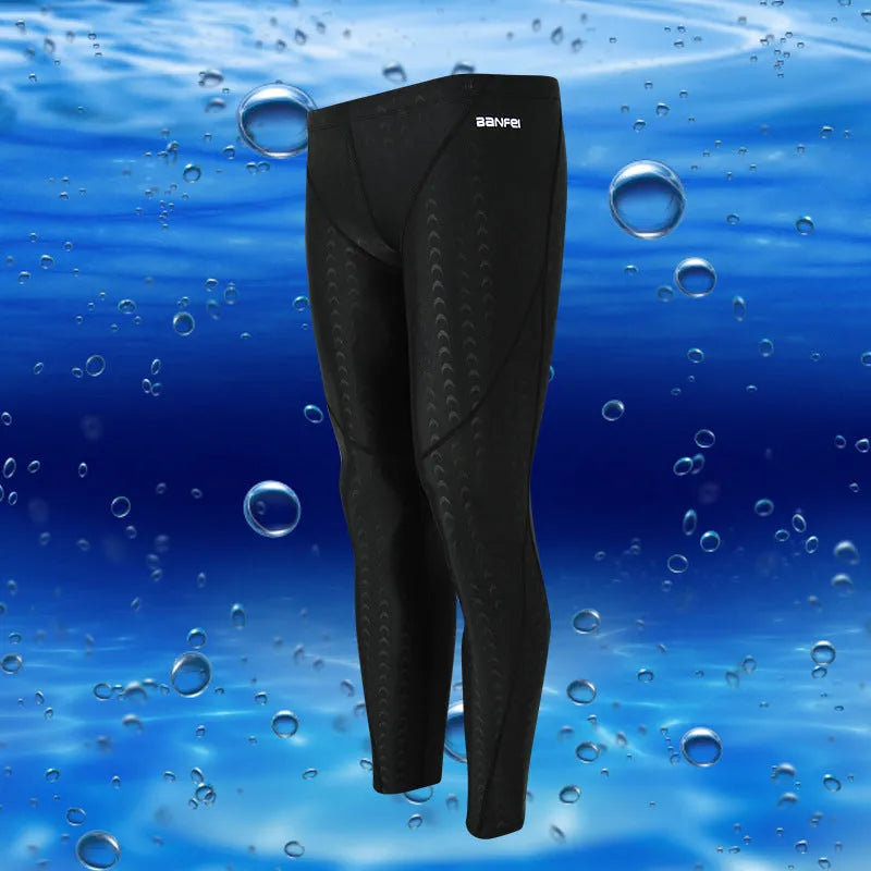 Men's black nylon cropped swimming trunks with mesh lining and contrasting coloured lines