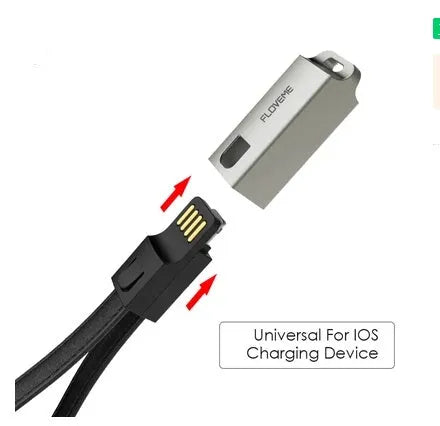 Leather and zinc alloy Lightning charging cable in red colour showing 20cm length with Lightning connector