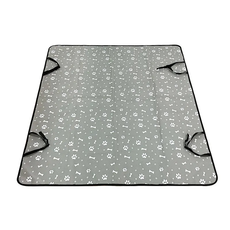 Car pet mat for rear seats in water resistant cloth with dog footprint design protecting vehicle upholstery