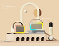 Portable white Bluetooth speaker with microphone and coloured LED lights for karaoke and outdoor use.