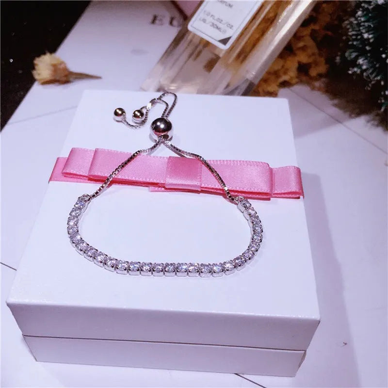 Star Shining Bracelet in silver with platinum finish and zircon stone, 27cm length