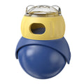 Yellow and blue owl-shaped plastic tumbler cat feeder toy for interactive feeding