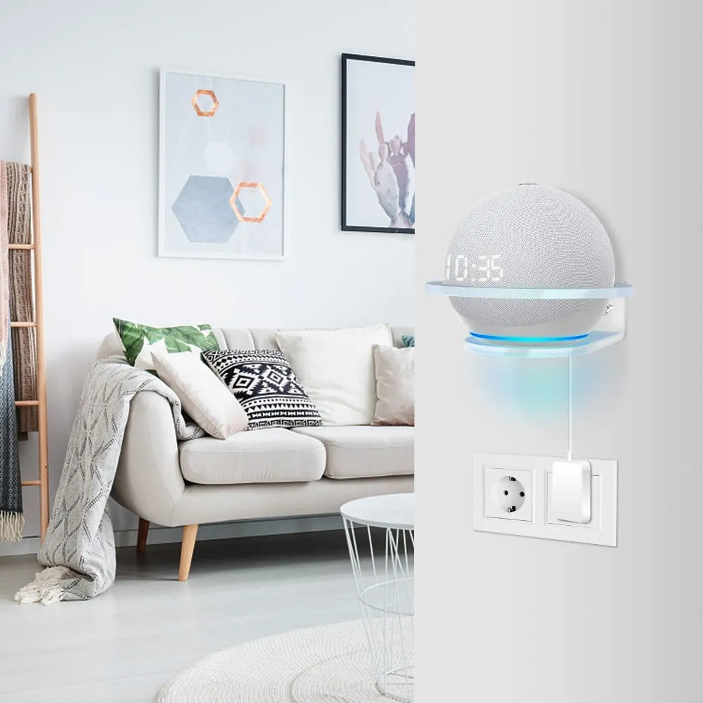 White plastic speaker wall bracket for Amazon Echo Dot 4th generation smart speaker