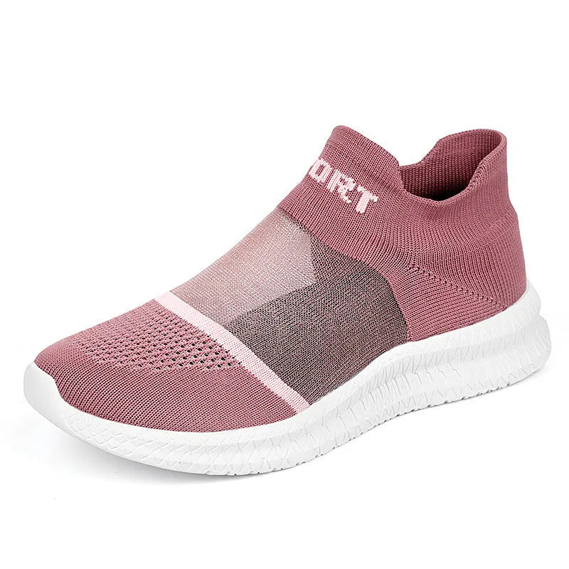 Flyknit woven sports sock shoes in khaki colour with lace fastening and breathable hollow construction