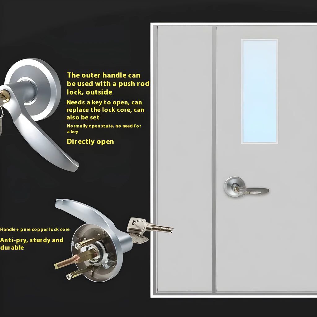 Stainless steel fireproof push lock with external handle for 65cm single doors