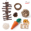 Wooden toy combination set for rabbits, guinea pigs, and parrots with straw mattress and natural material balls