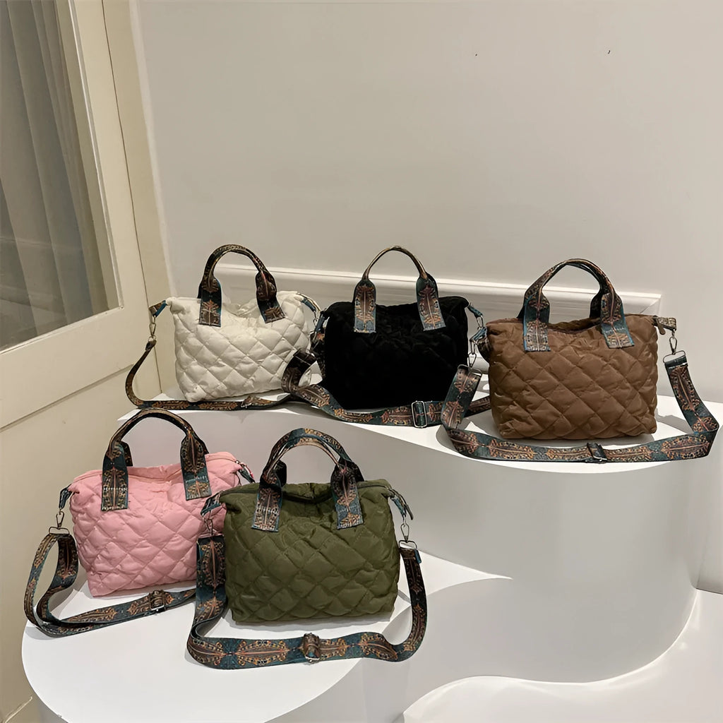 Soft Oxford cloth shoulder messenger bag with embroidery design and internal phone pocket in horizontal square shape