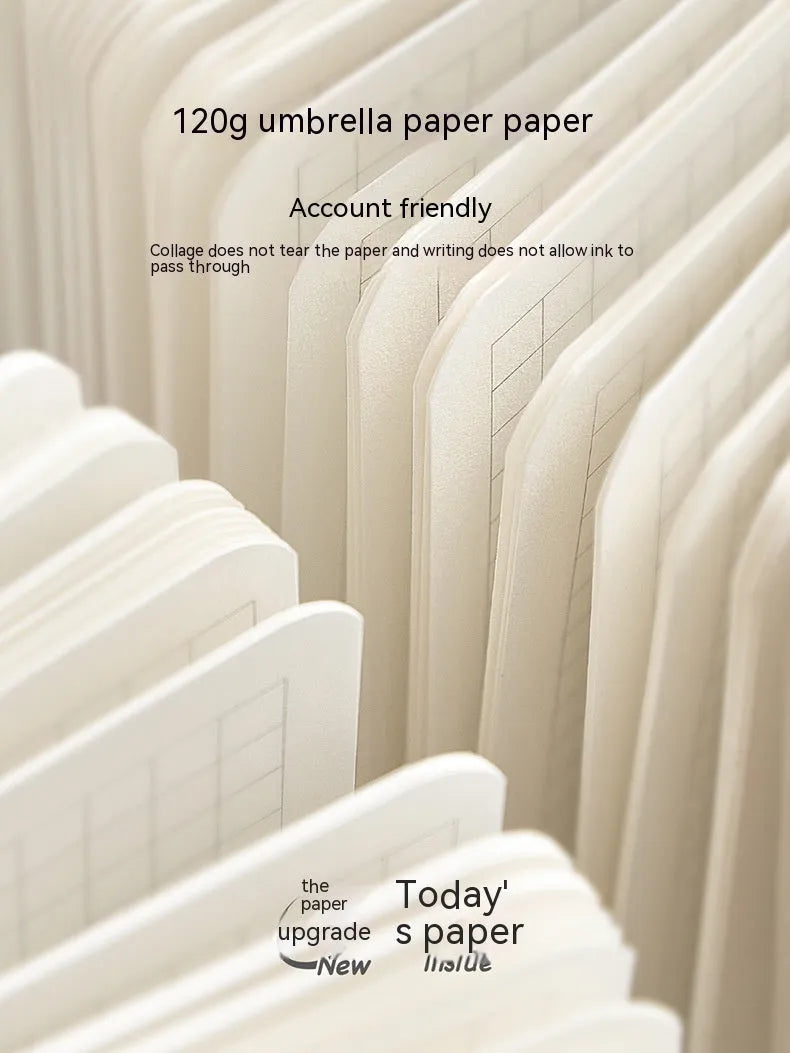 Square white paper notebook with checkered pages, 148mm size, includes stickers