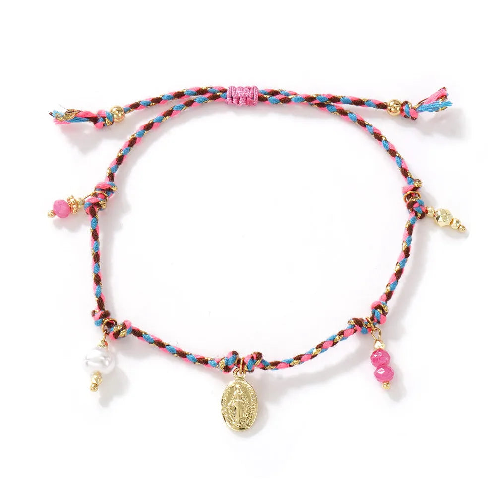 Hand-woven colourful braided rope bracelet with ethnic carrying strap design for women