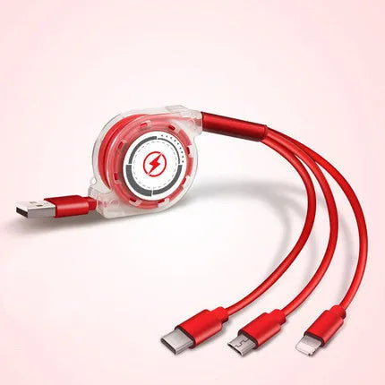 Telescopic 3-in-1 charging cable extended to 120 cm with titanium alloy connectors
