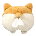 Yellow soft corgi butt shaped tissue box cover with elastic strap for car sun visor.