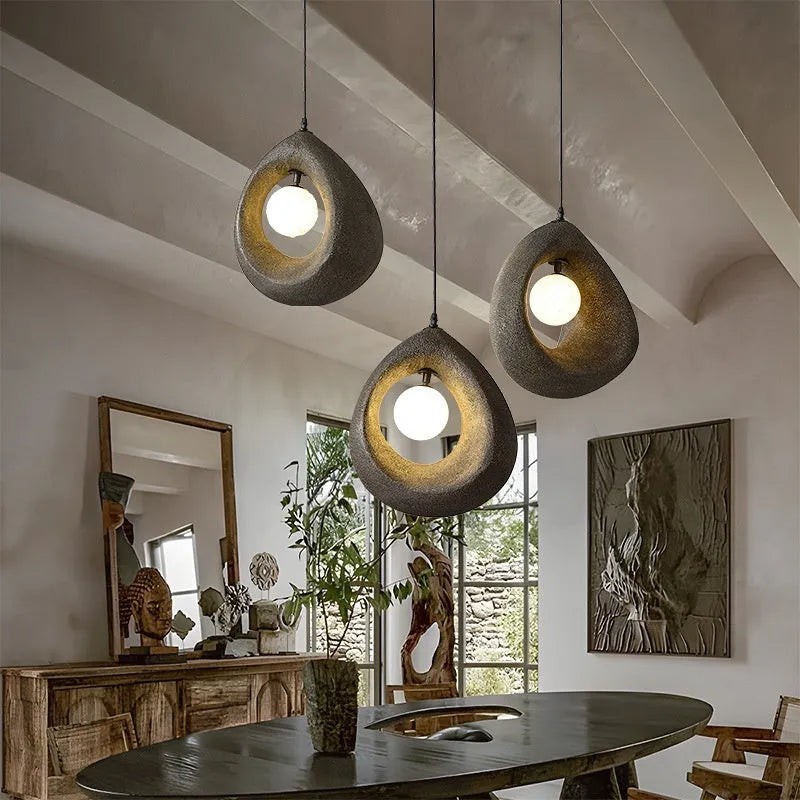 Retro bar chandelier with milky white 32x35cm shade hanging from ceiling