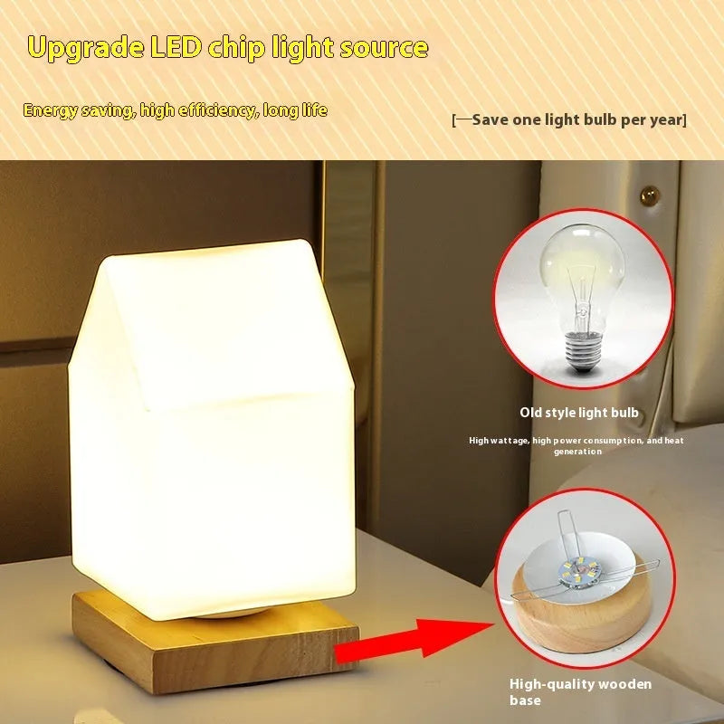 Nordic solid wood USB table lamp with touch dimming in flower shape design for bedroom