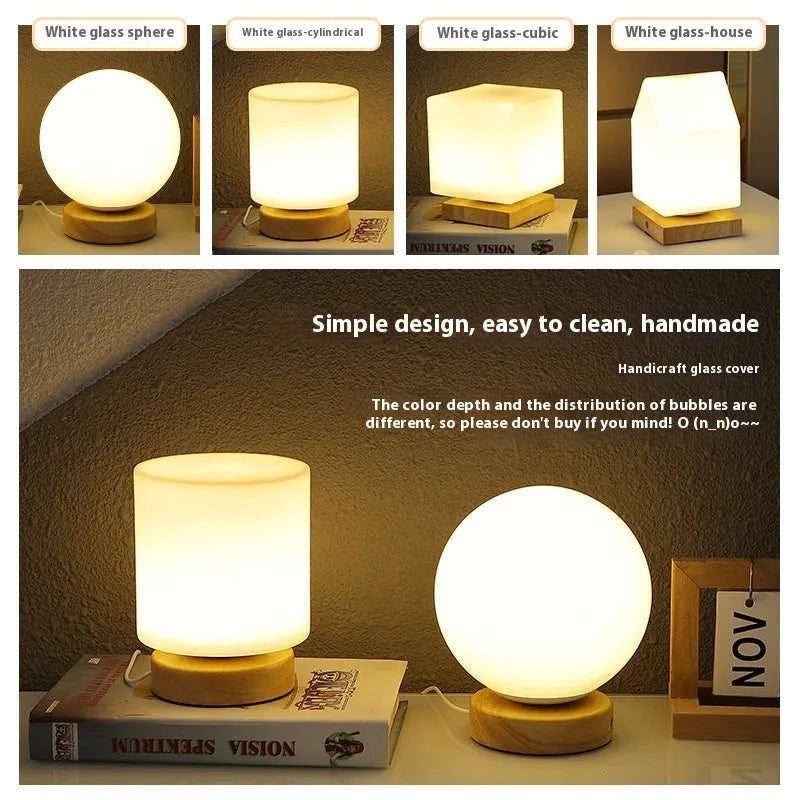 Nordic solid wood USB table lamp with touch dimming in flower shape design for bedroom
