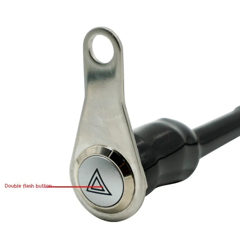 Black stainless steel motorcycle double flash switch with illuminated light ring and metal button.