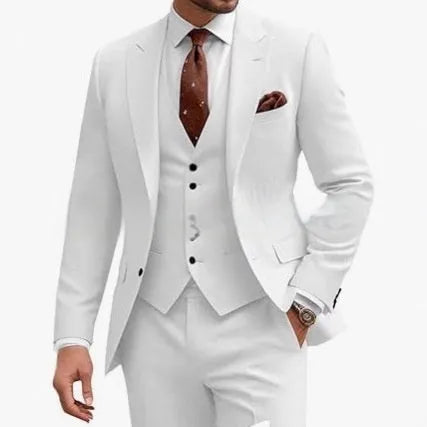 Men's slim fit three-piece suit in chemical fibre blend fabric for business wedding occasions