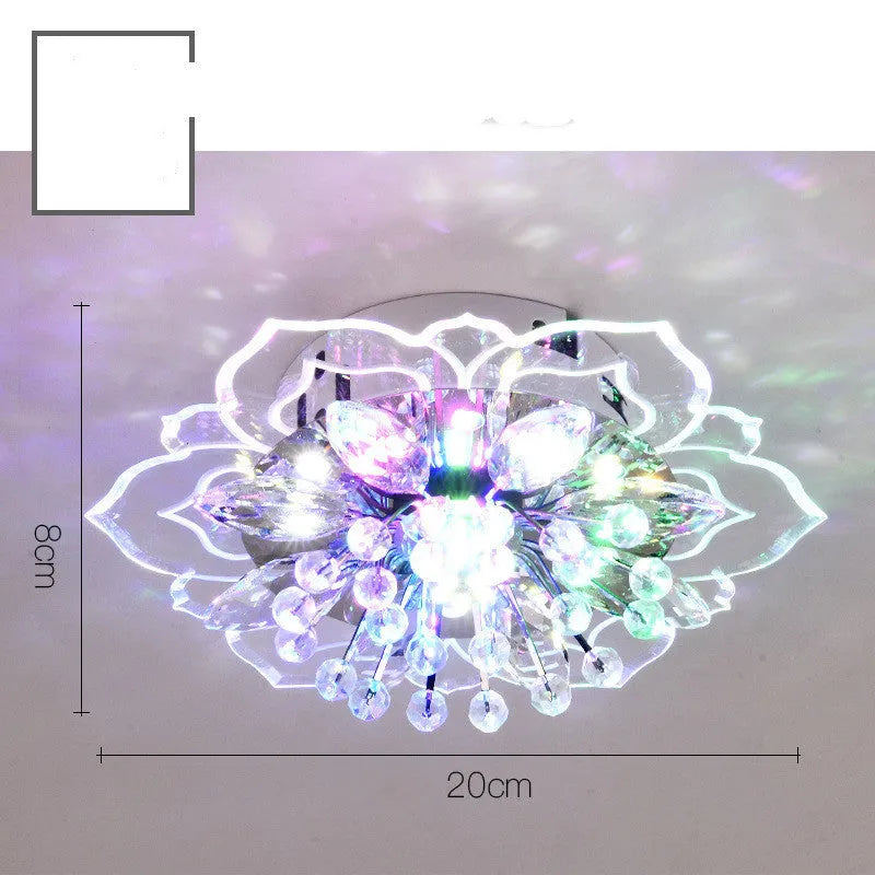 Modern crystal and acrylic ceiling lamp with flower-shaped shade in concealed and exposed installation styles