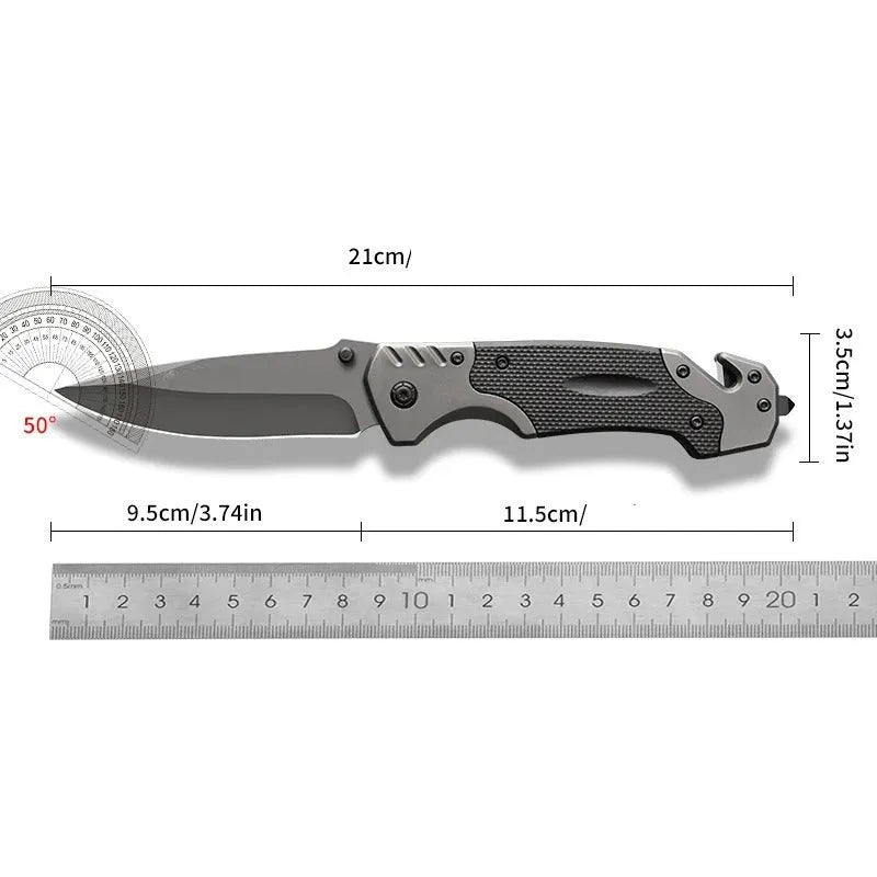 Outdoor folding knife with alloy construction measuring 225mm in length