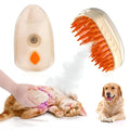 Yellow USB rechargeable 4-in-1 cat steam brush with soft silicone teeth, water tank, and ringworm detector lamp.