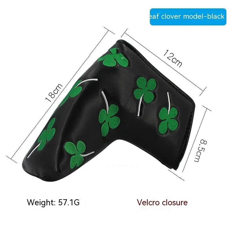 Golf straight bar putter sleeve in various designs including four-leaf clover and animal motifs