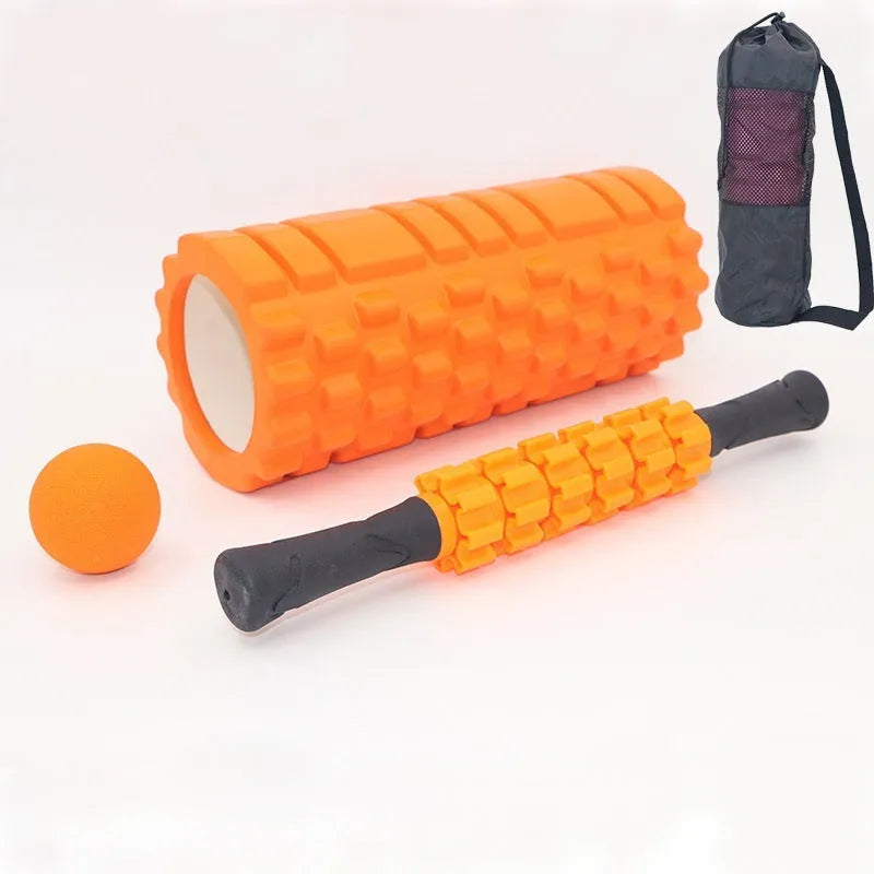Black fitness foam roller massage stick measuring 33cm in length.