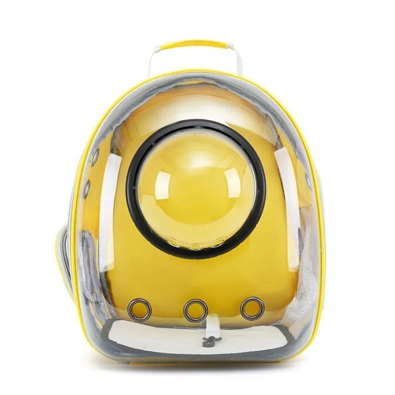 Astronaut style cat carrier bag in solid colour made from medium-hard PC plastic for pet transport.