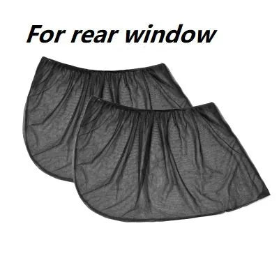 Non-woven fabric mesh car side window sun shade with elastic edge for front and rear windows.