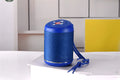 Portable outdoor Bluetooth subwoofer speaker in multiple colour options showing button controls.