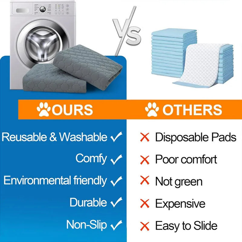Grey and tan washable dog pee pads measuring 18x24 inches with waterproof backing