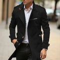 Men's solid colour mid-length lapel casual jacket with side pockets
