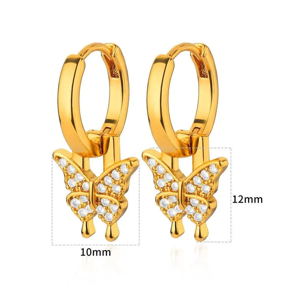 Women's copper butterfly earrings with irregular geometric heart and star designs in multiple colours