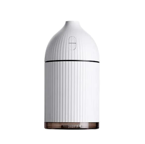 White ultrasonic aroma diffuser humidifier with LED light, measuring 80mm wide and 155mm tall.