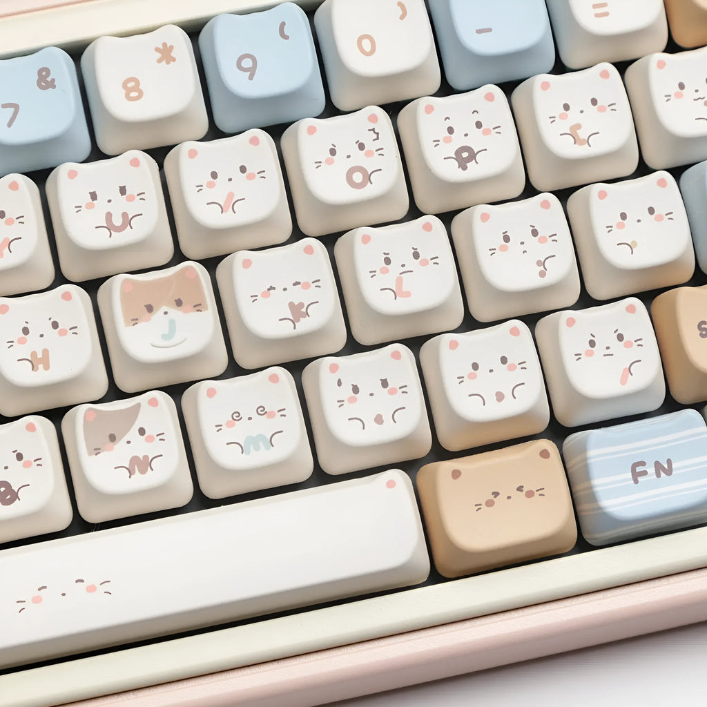 Sea salt cat themed PBT keycap set for mechanical keyboards with spacebar and supplement caps