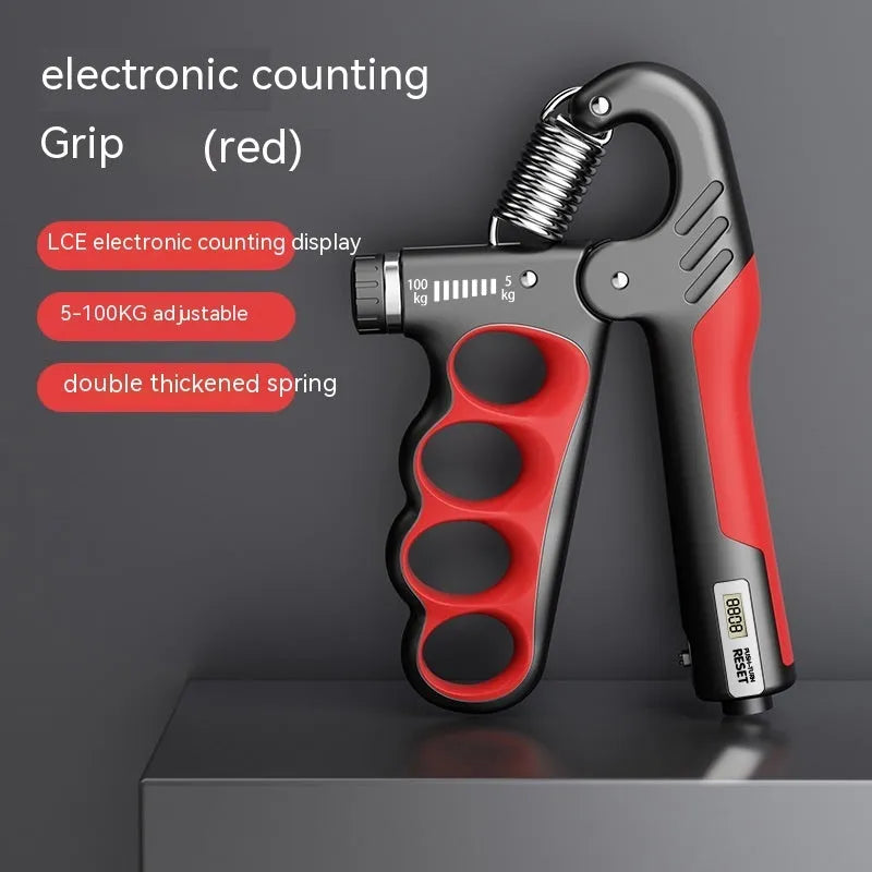 Adjustable electronic counter spring hand grip strengthener in orange, red or grey colour options