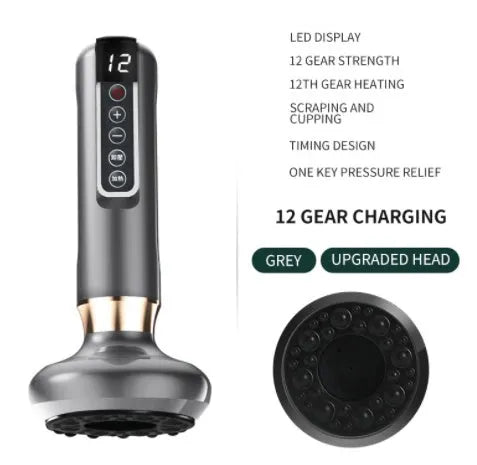Green electric vacuum cupping massager with USB charger and instruction manual