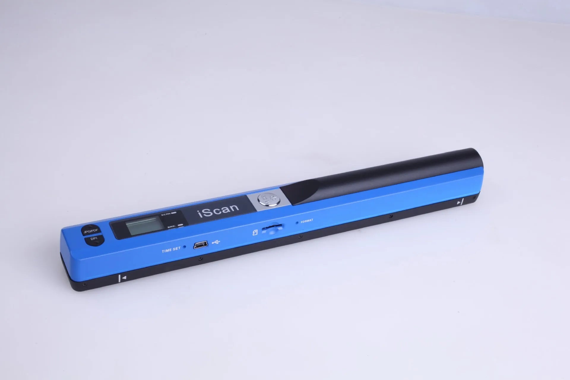 Handheld barcode scanner in choice of colours for shop stock control.