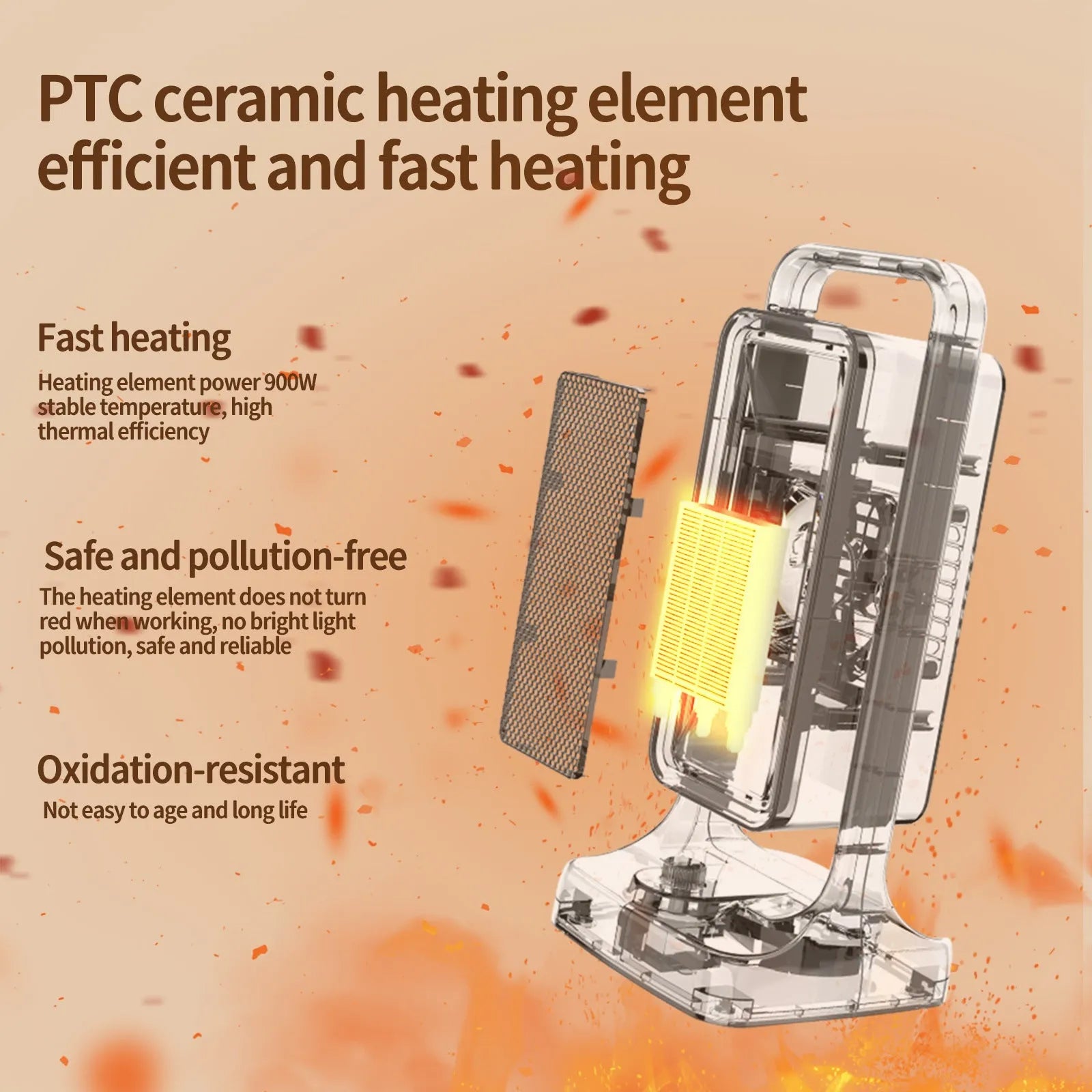 Black vertical desktop PTC ceramic heater with control knob and air vents