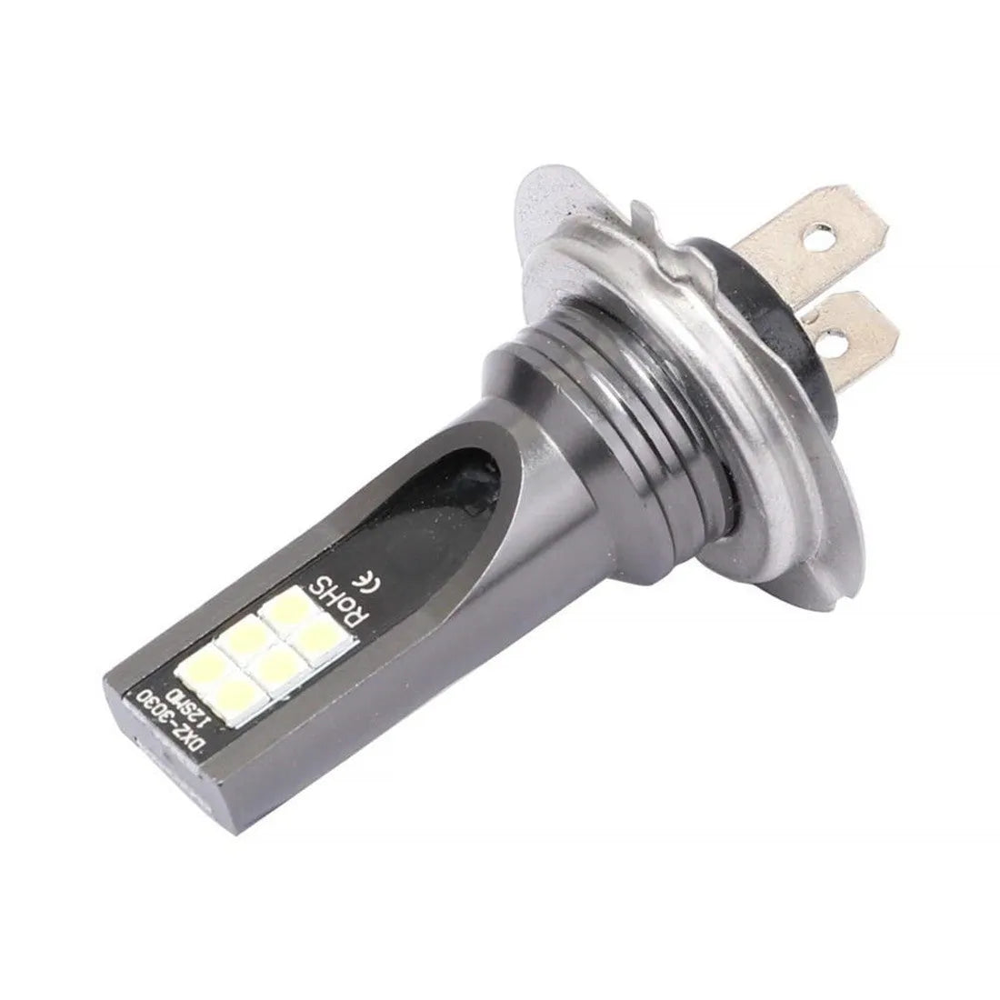 White H7 LED fog light bulb with 12 visible SMD chips for automotive use