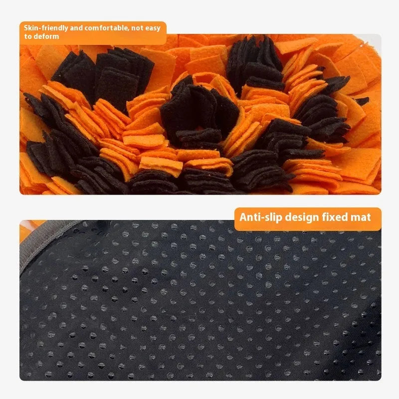 Pumpkin-shaped woollen pet smell mat for dogs with slow feeding and scent training functions