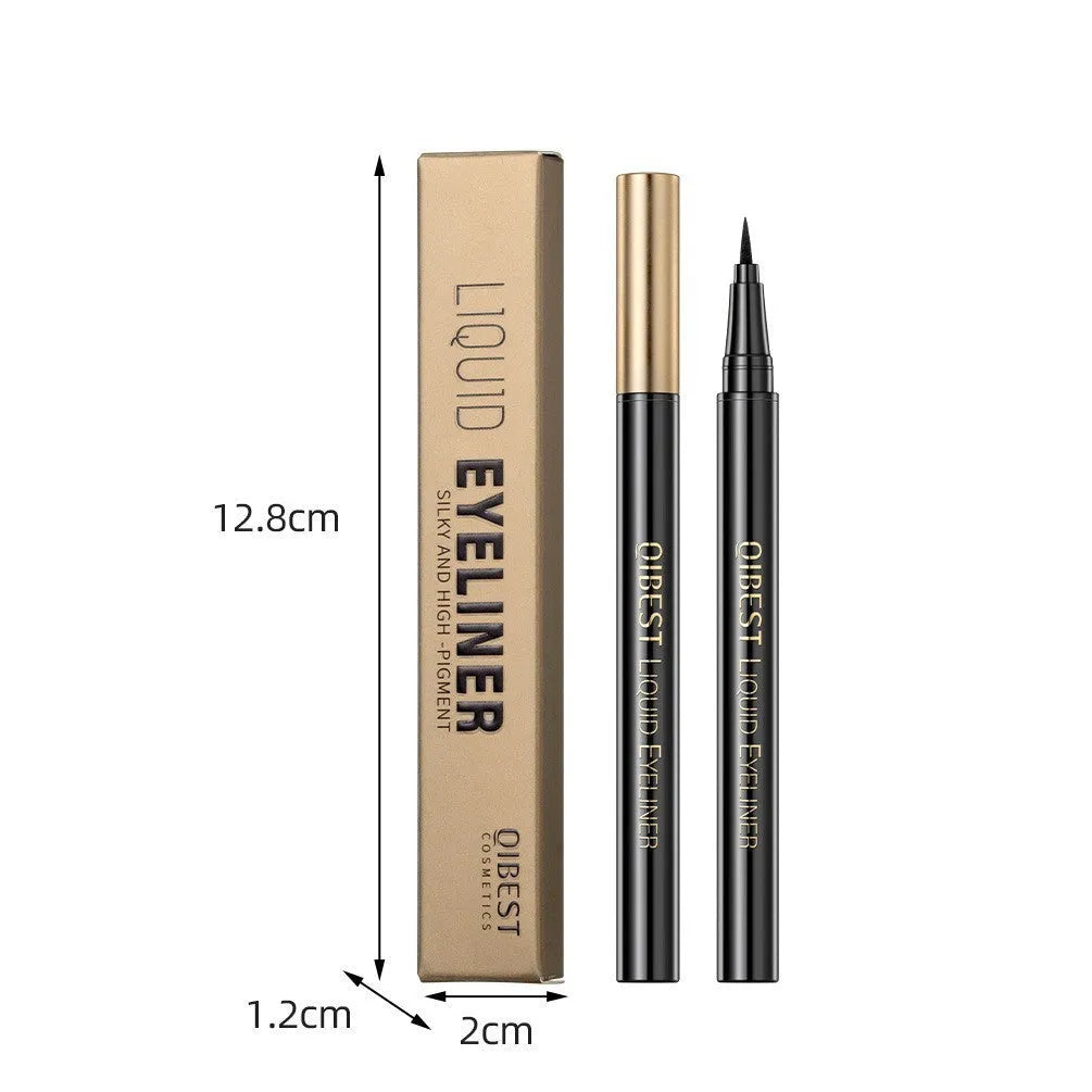 Black liquid eyeliner pen with fine tip applicator for waterproof smudge-proof makeup