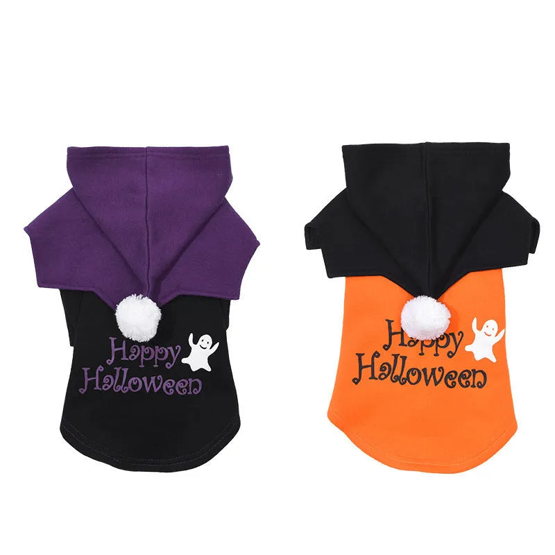 Halloween pumpkin two-piece dog sweater and shawl set in black and orange colours