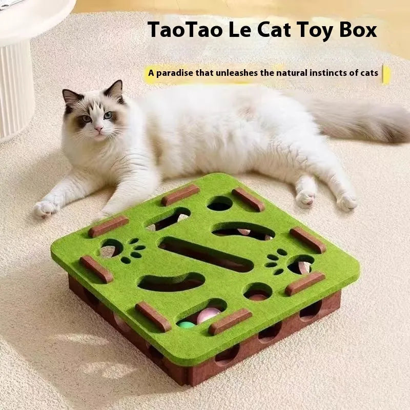 Green brown felt cat scratching box measuring 30cm square for feline enrichment