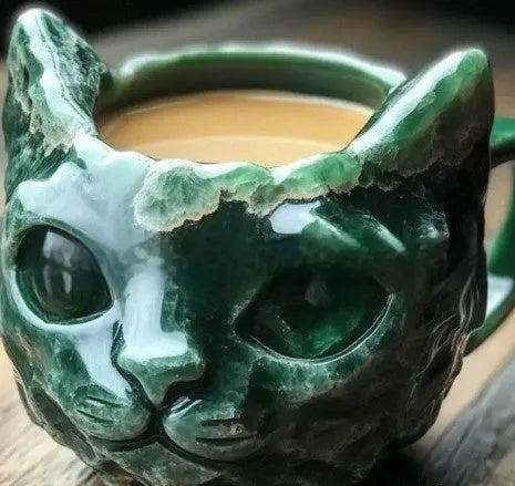 Purple geode mug shaped as hollow cat sculpture resin craft cup