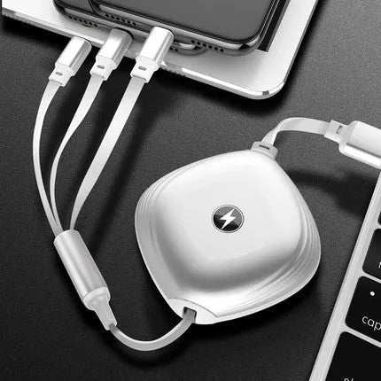 Telescopic 3-in-1 charging cable extended to 120 cm with titanium alloy connectors