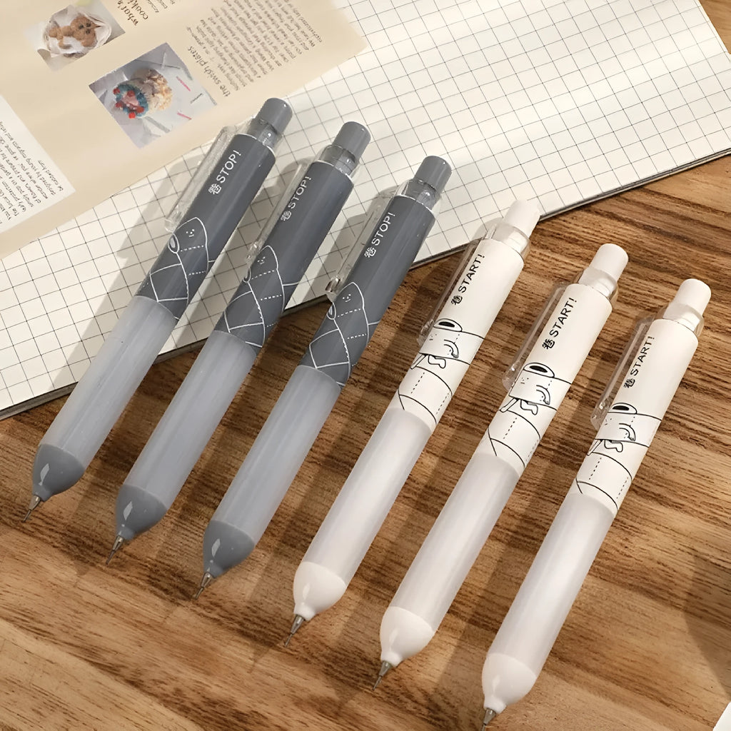 Minimalist 0.5mm automatic pencil with cloud grip design in black and white colour options