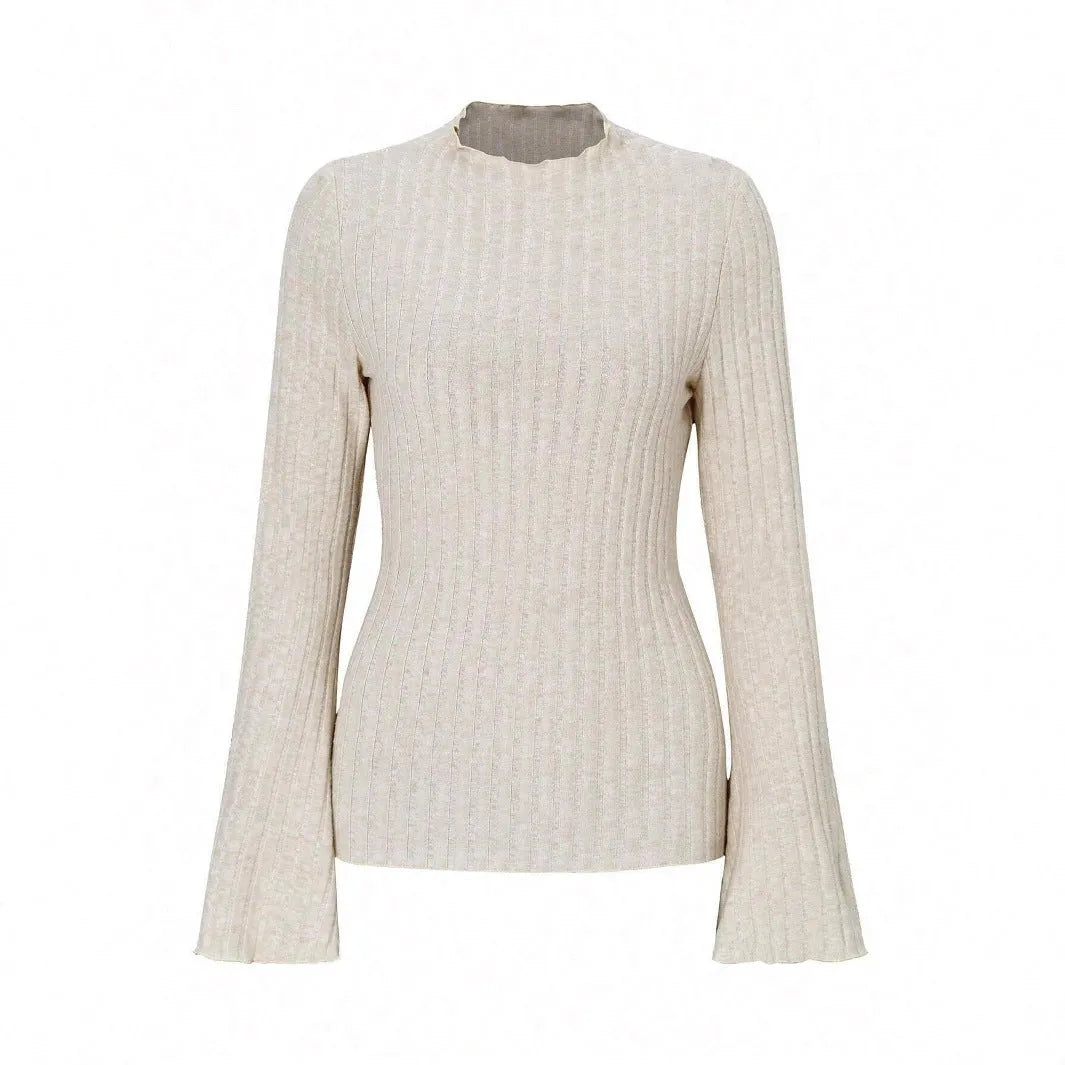 Long sleeve round neck polyester top with sunk stripe texture in black colour